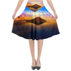 Crater Lake Oregon Mountains Flared Midi Skirt