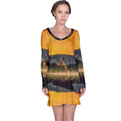 Bled Slovenia Sunrise Fog Mist Long Sleeve Nightdress