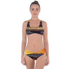 Bled Slovenia Sunrise Fog Mist Criss Cross Bikini Set by BangZart