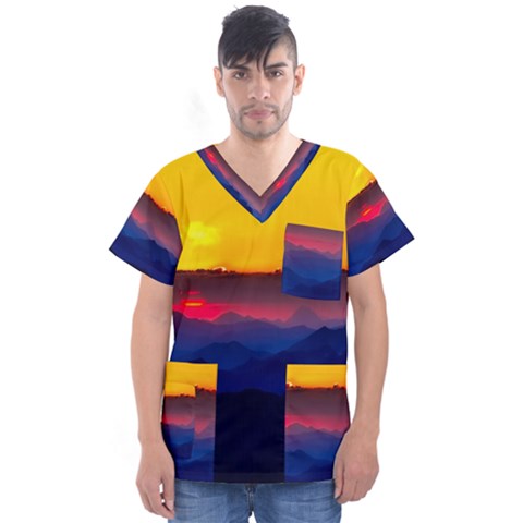 Austria Landscape Sky Clouds Men s V-neck Scrub Top by BangZart