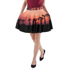 Baobabs Trees Silhouette Landscape A-line Pocket Skirt