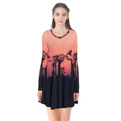 Baobabs Trees Silhouette Landscape Flare Dress by BangZart