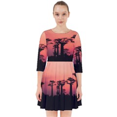 Baobabs Trees Silhouette Landscape Smock Dress