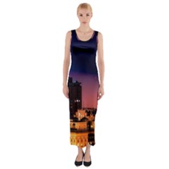 San Francisco Night Evening Lights Fitted Maxi Dress