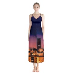 San Francisco Night Evening Lights Button Up Chiffon Maxi Dress by BangZart