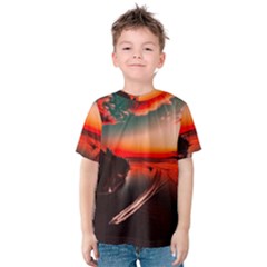 Sunset Dusk Boat Sea Ocean Water Kids  Cotton Tee