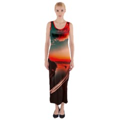 Sunset Dusk Boat Sea Ocean Water Fitted Maxi Dress by BangZart