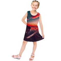 Sunset Dusk Boat Sea Ocean Water Kids  Tunic Dress