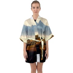 Landscape Mountains Nature Outdoors Quarter Sleeve Kimono Robe