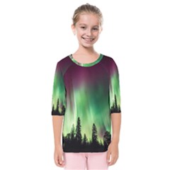 Aurora Borealis Northern Lights Kids  Quarter Sleeve Raglan Tee