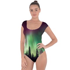 Aurora Borealis Northern Lights Short Sleeve Leotard 