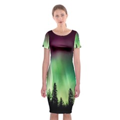 Aurora Borealis Northern Lights Classic Short Sleeve Midi Dress