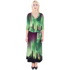 Aurora Borealis Northern Lights Quarter Sleeve Wrap Maxi Dress