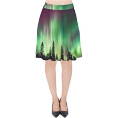 Aurora Borealis Northern Lights Velvet High Waist Skirt