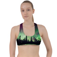 Aurora Borealis Northern Lights Criss Cross Racerback Sports Bra