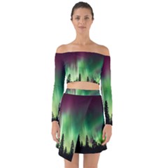 Aurora Borealis Northern Lights Off Shoulder Top with Skirt Set