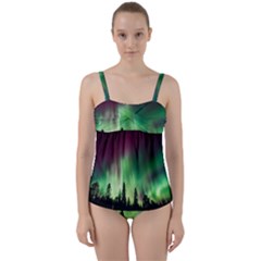 Aurora Borealis Northern Lights Twist Front Tankini Set