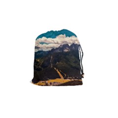 Italy Valley Canyon Mountains Sky Drawstring Pouches (small) 