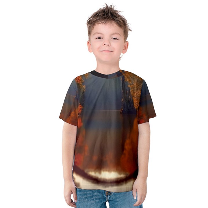 River Water Reflections Autumn Kids  Cotton Tee