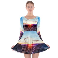 Iceland Landscape Mountains Stream Long Sleeve Skater Dress