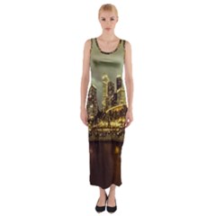 Singapore City Urban Skyline Fitted Maxi Dress