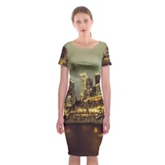 Singapore City Urban Skyline Classic Short Sleeve Midi Dress