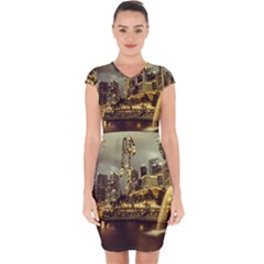 Singapore City Urban Skyline Capsleeve Drawstring Dress 