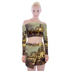 Singapore City Urban Skyline Off Shoulder Top with Mini Skirt Set