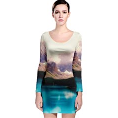 Austria Mountains Lake Water Long Sleeve Bodycon Dress