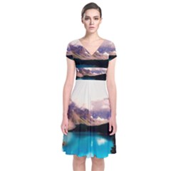 Austria Mountains Lake Water Short Sleeve Front Wrap Dress