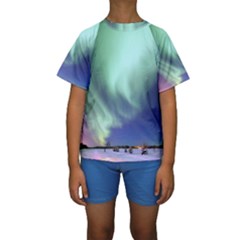 Aurora Borealis Alaska Space Kids  Short Sleeve Swimwear