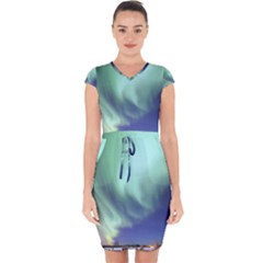 Aurora Borealis Alaska Space Capsleeve Drawstring Dress 