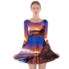 South Africa Sea Ocean Hdr Sky Long Sleeve Skater Dress by BangZart