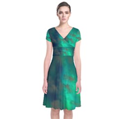 Northern Lights Plasma Sky Short Sleeve Front Wrap Dress