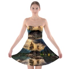 Sunset Dusk Sky Clouds Lightning Strapless Bra Top Dress by BangZart