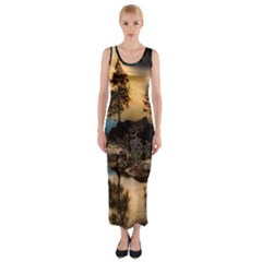 Sunset Dusk Sky Clouds Lightning Fitted Maxi Dress by BangZart