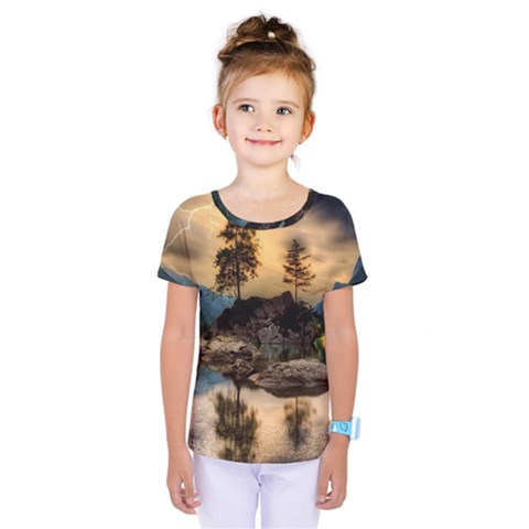 Sunset Dusk Sky Clouds Lightning Kids  One Piece Tee by BangZart