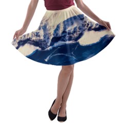 Antarctica Mountains Sunrise Snow A-line Skater Skirt by BangZart