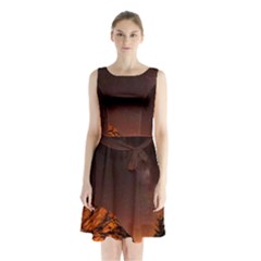 Italy Night Evening Stars Sleeveless Waist Tie Chiffon Dress