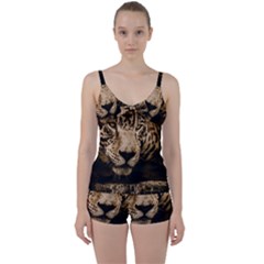 Jaguar Water Stalking Eyes Tie Front Two Piece Tankini