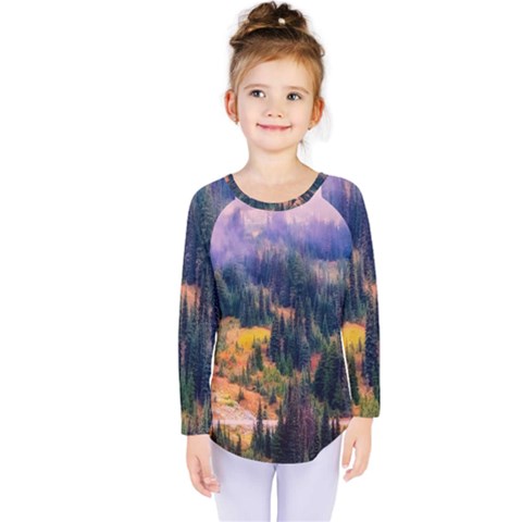 Landscape Fog Mist Haze Forest Kids  Long Sleeve Tee by BangZart