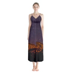 Italy Cabin Stars Milky Way Night Button Up Chiffon Maxi Dress by BangZart