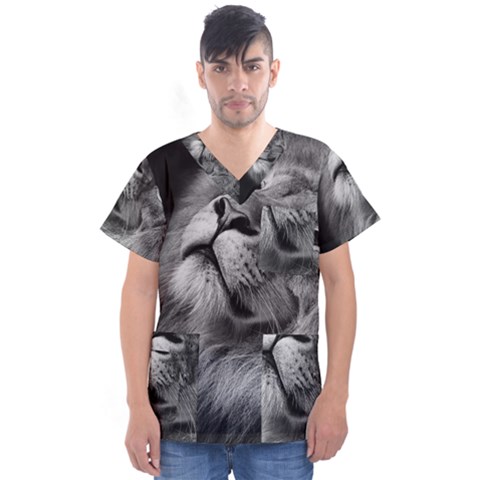 Feline Lion Tawny African Zoo Men s V-neck Scrub Top by BangZart