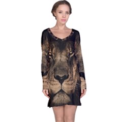 African Lion Mane Close Eyes Long Sleeve Nightdress