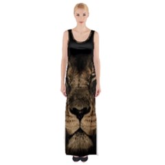 African Lion Mane Close Eyes Maxi Thigh Split Dress