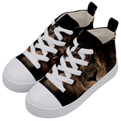 African Lion Mane Close Eyes Kid s Mid-top Canvas Sneakers by BangZart
