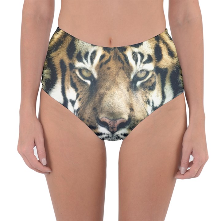 Tiger Bengal Stripes Eyes Close Reversible High-Waist Bikini Bottoms