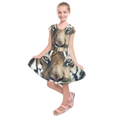 Tiger Bengal Stripes Eyes Close Kids  Short Sleeve Dress