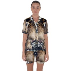 Tiger Bengal Stripes Eyes Close Satin Short Sleeve Pyjamas Set by BangZart