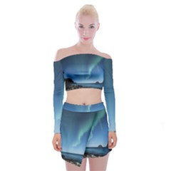 Aurora Borealis Lofoten Norway Off Shoulder Top With Mini Skirt Set by BangZart